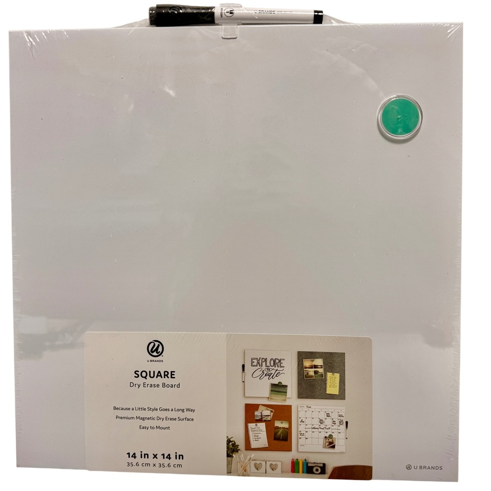 U Brands Square Dry Erase Board Magnetic Premium Surface 14x14 Inch White
